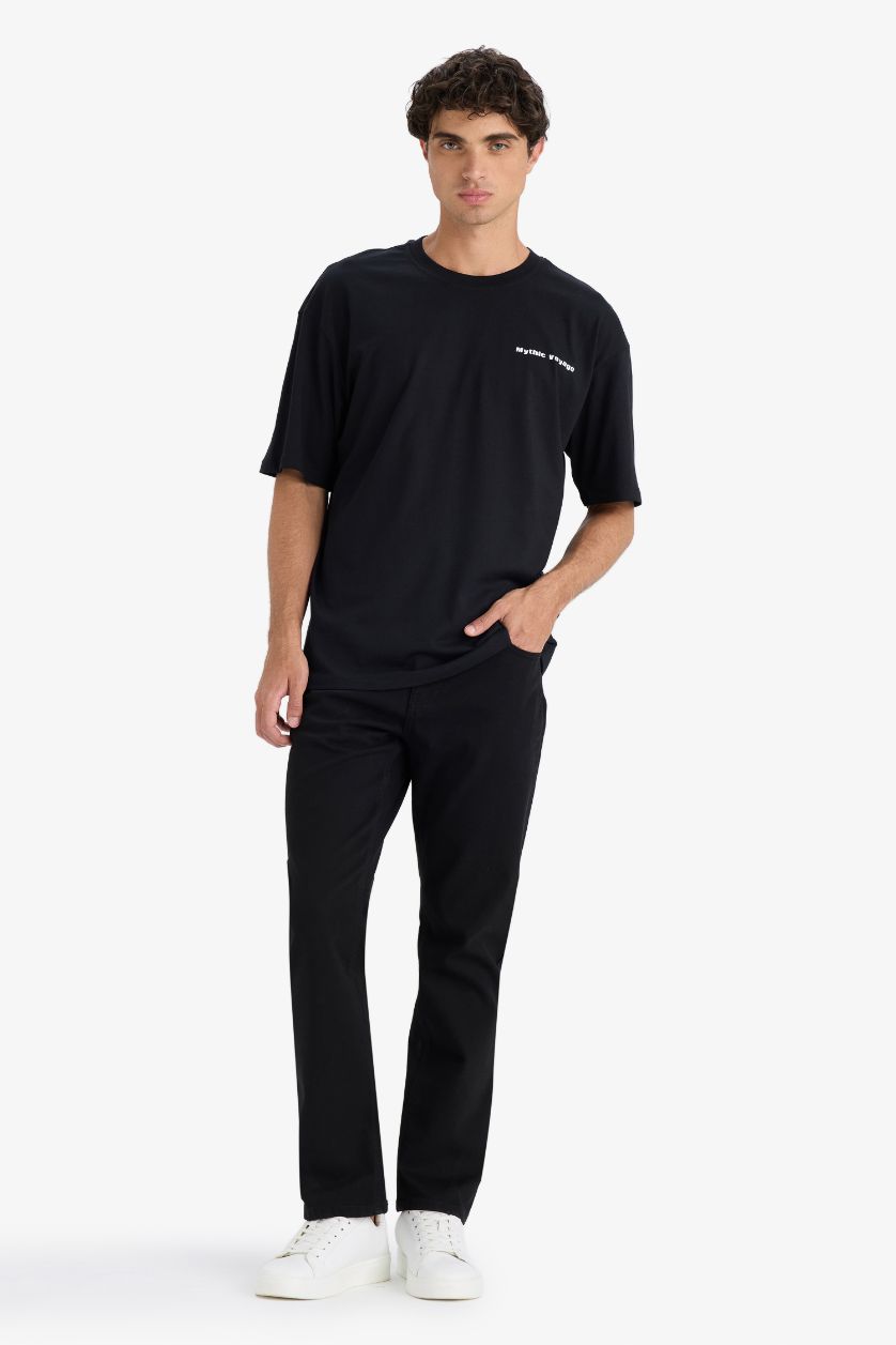 HOMME Noir T-shirt boxy en coton imprimé au dos à col rond et manches courtes