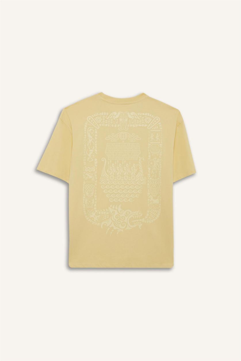 HOMME Jaune T-shirt boxy imprimé au dos en coton à col rond et manches courtes