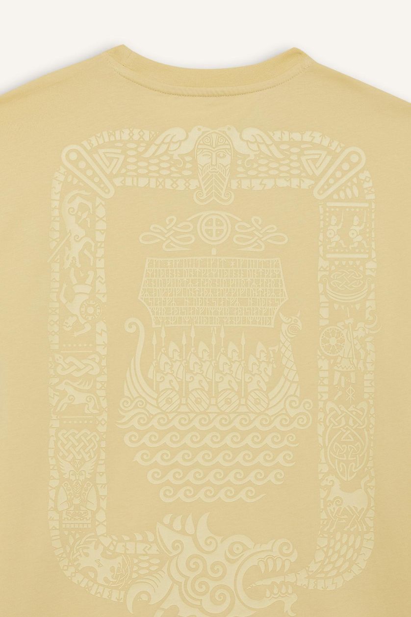 HOMME Jaune T-shirt boxy imprimé au dos en coton à col rond et manches courtes
