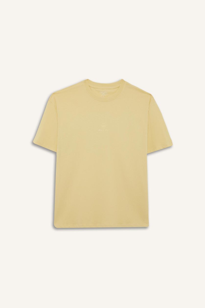 HOMME Jaune T-shirt boxy imprimé au dos en coton à col rond et manches courtes