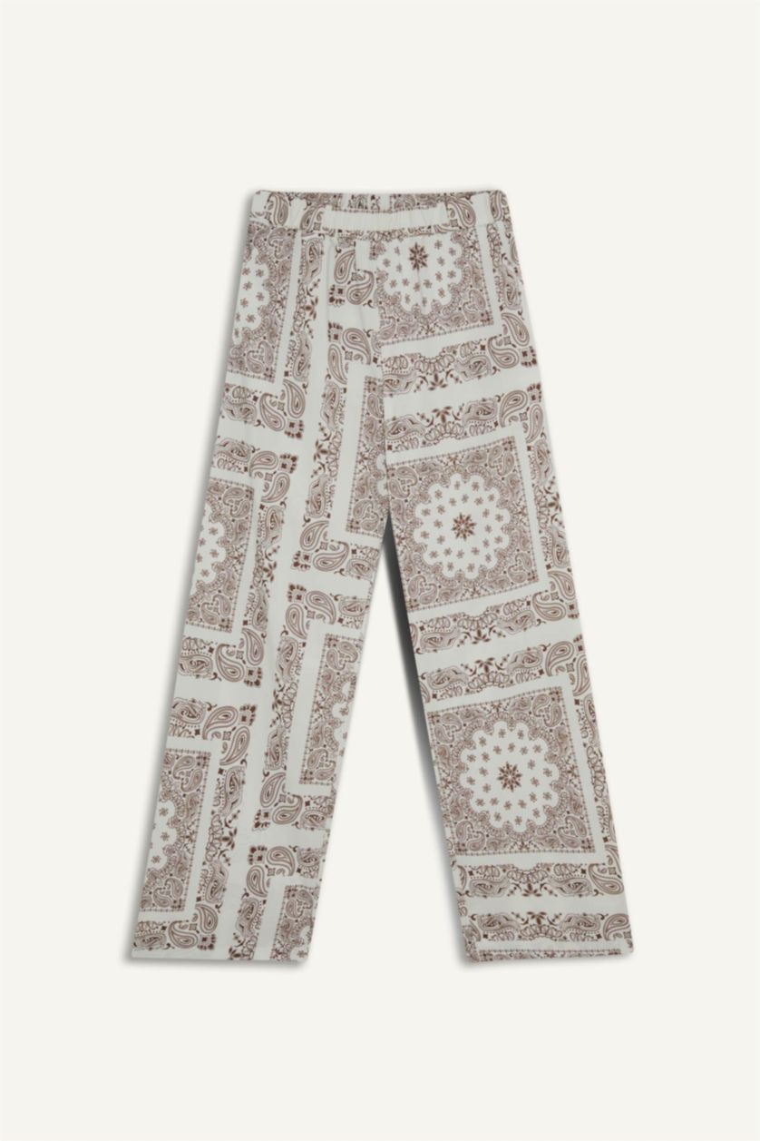 Kadın Kahve Regular Fit Şal Desenli Plaj Pantolonu