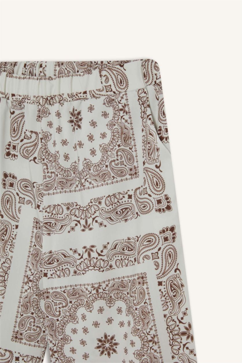 Kadın Kahve Regular Fit Şal Desenli Plaj Pantolonu