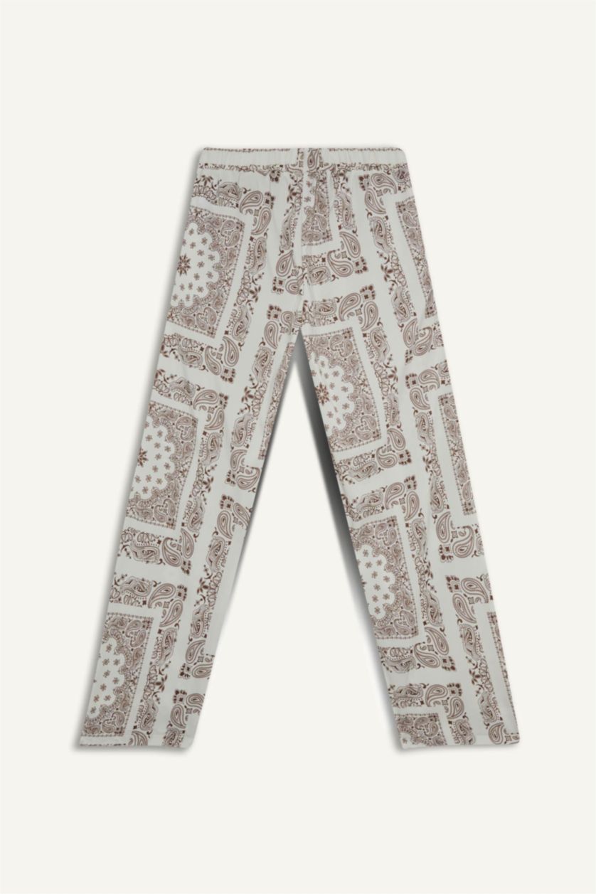 Kadın Kahve Regular Fit Şal Desenli Plaj Pantolonu