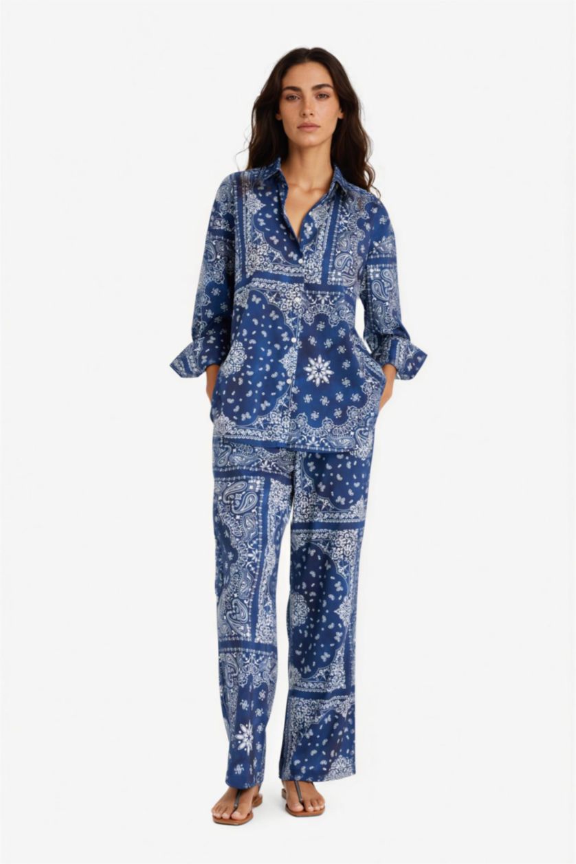 Woman NAVY Fall in Love Regular Fit Paisley Patterned Beach Trousers