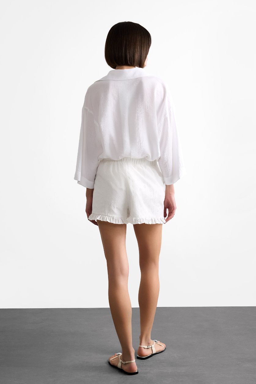 نساء أبيض شورت قصير ابيض برباط