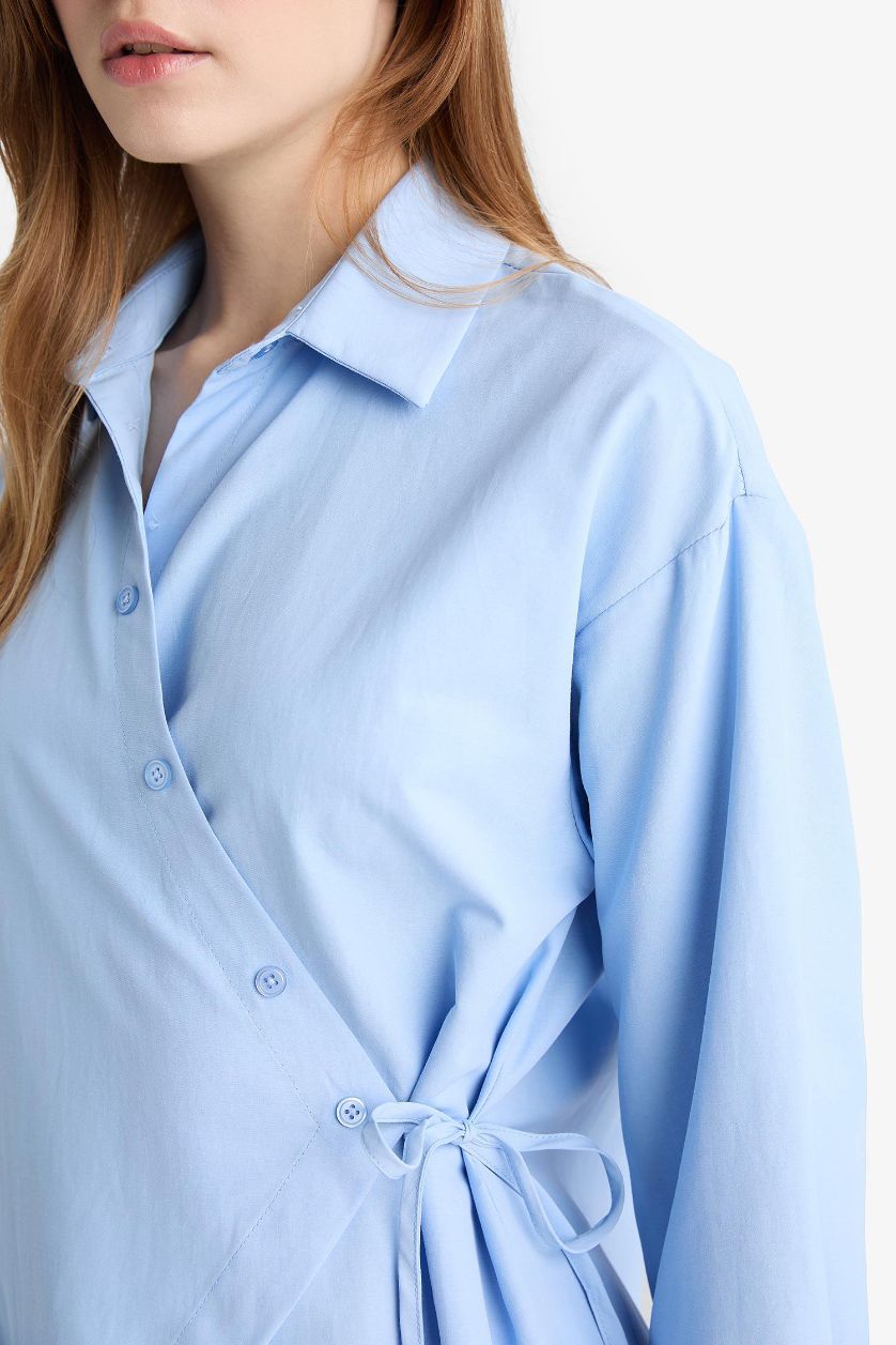 WOMAN Light Blue Regular Fit Poplin Shirt Collar Long Sleeve Tunic
