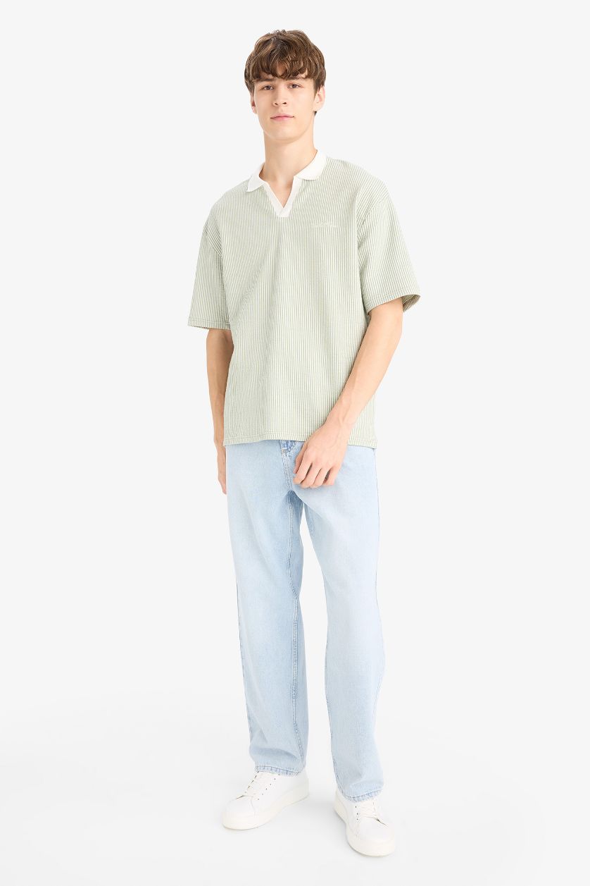 Erkek Mint Dokulu Boxy Fit Polo Tişört