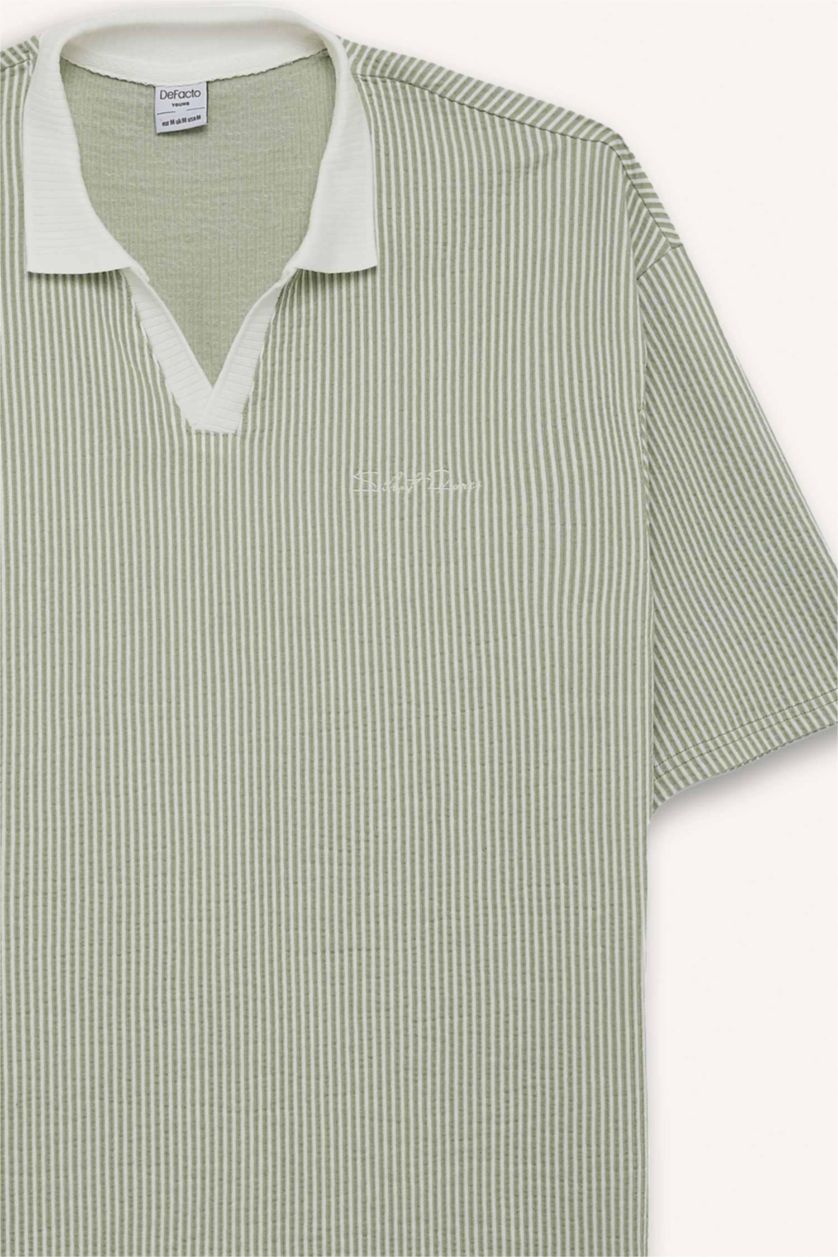 Erkek Mint Dokulu Boxy Fit Polo Tişört