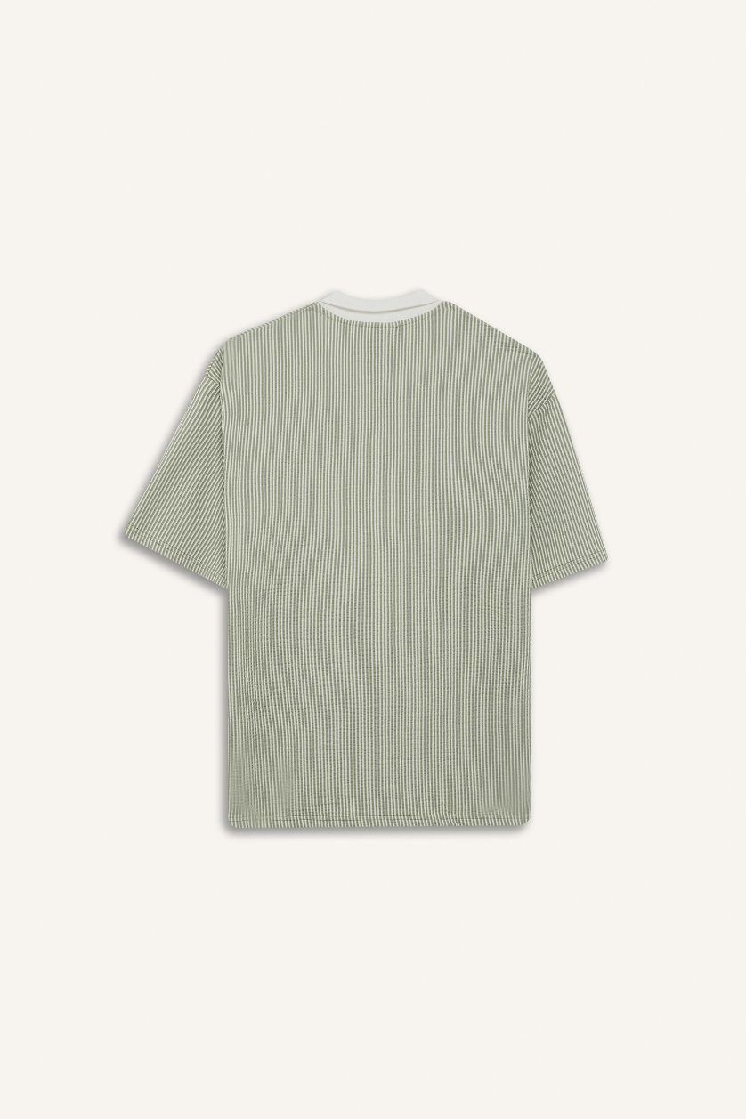 Erkek Mint Dokulu Boxy Fit Polo Tişört