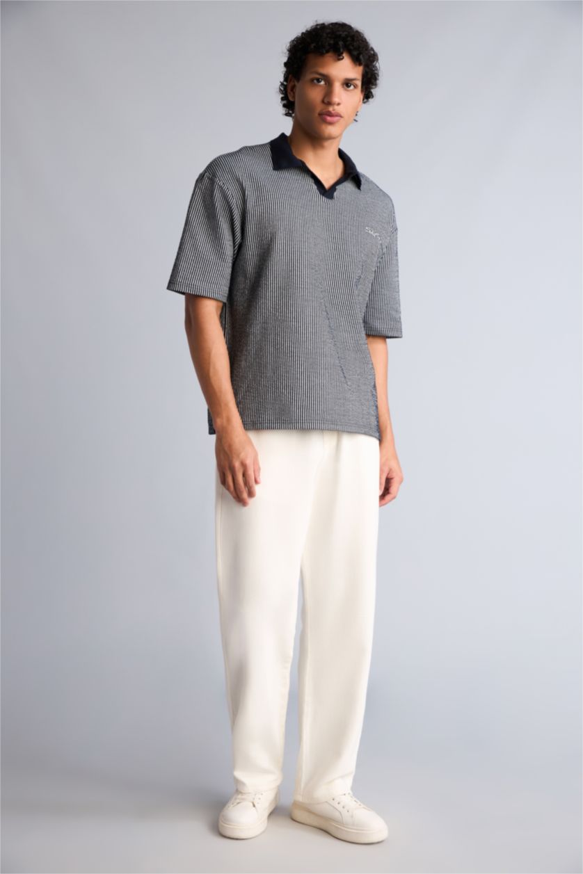 Erkek Lacivert Boxy Fit Polo Tişört