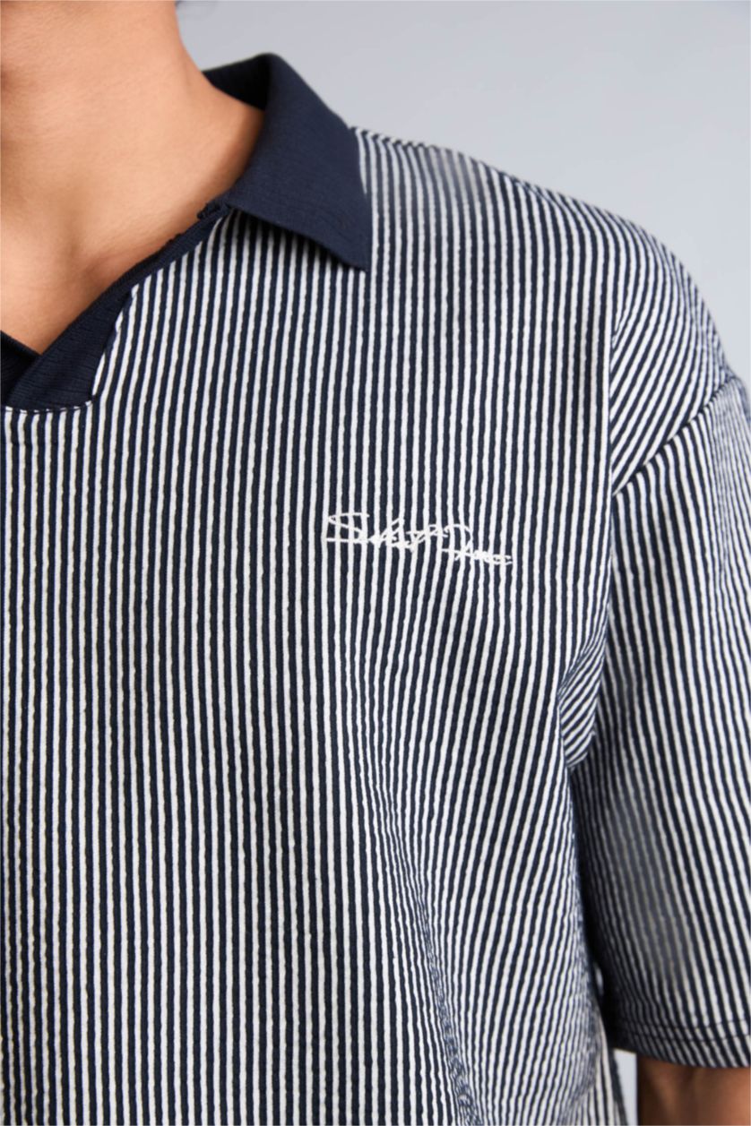 Erkek Lacivert Boxy Fit Polo Tişört