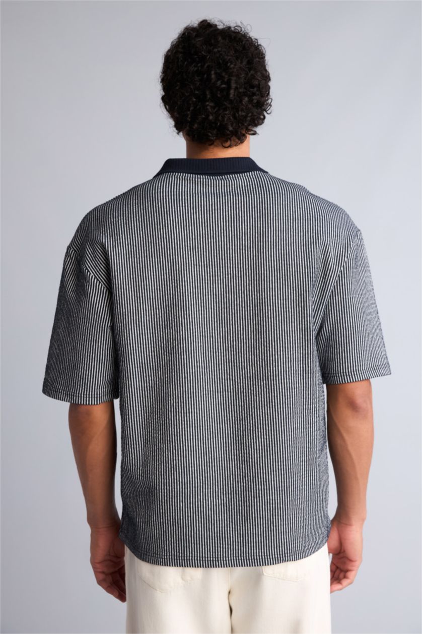 Erkek Lacivert Boxy Fit Polo Tişört