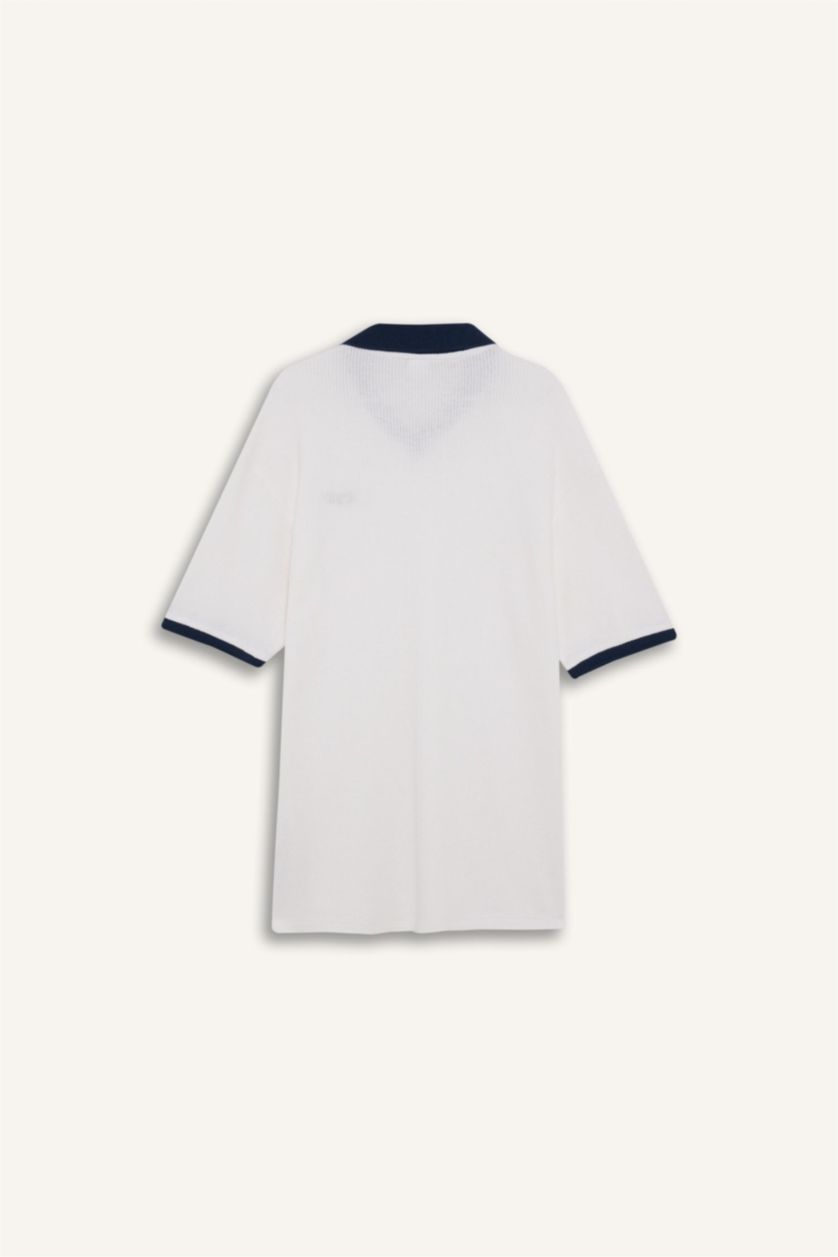 رجالي بيج فاتح Boxy Fit Short Sleeve Polo T-Shirt