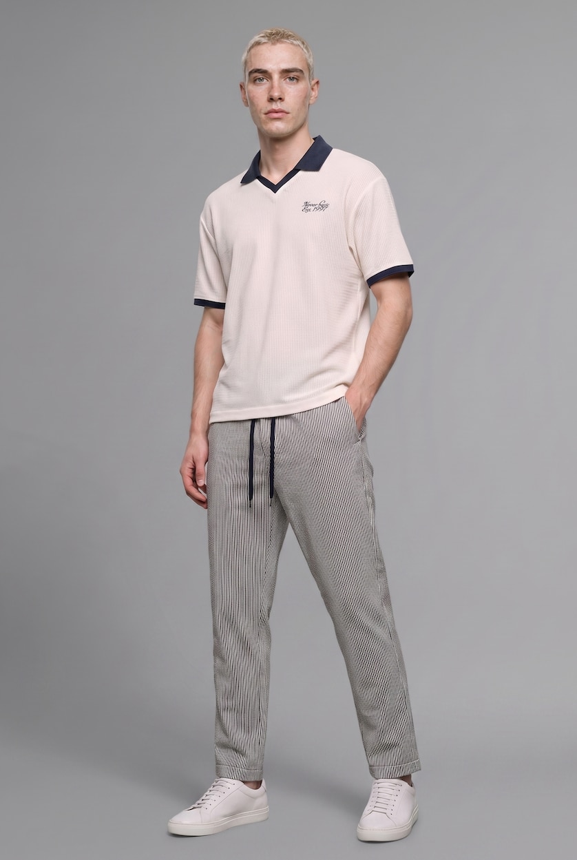 Erkek Ekru Boxy Fit Baskılı Polo Tişört