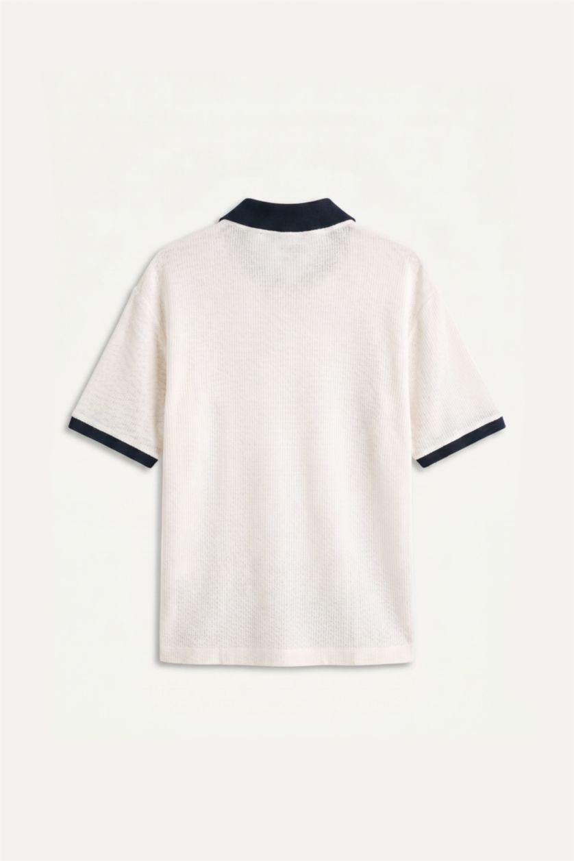 Erkek Ekru Boxy Fit Baskılı Polo Tişört