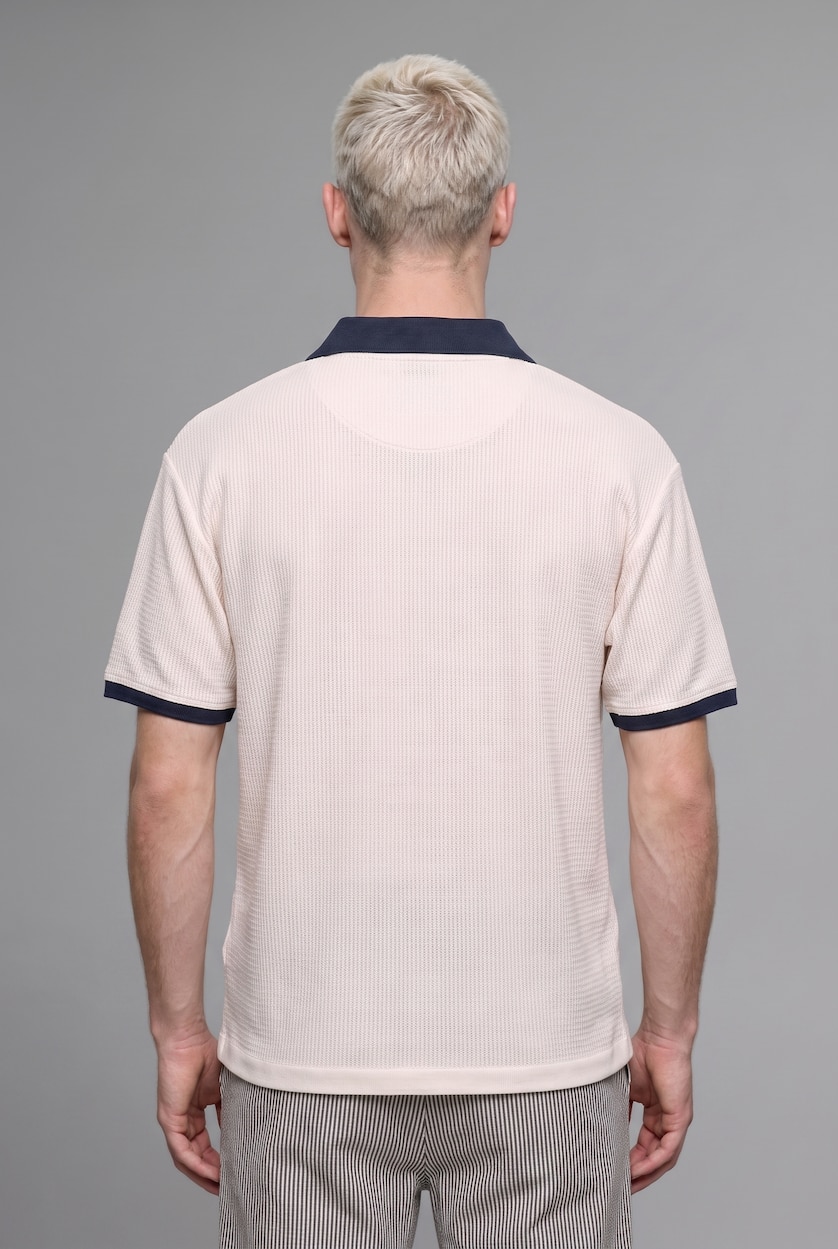 Erkek Ekru Boxy Fit Baskılı Polo Tişört