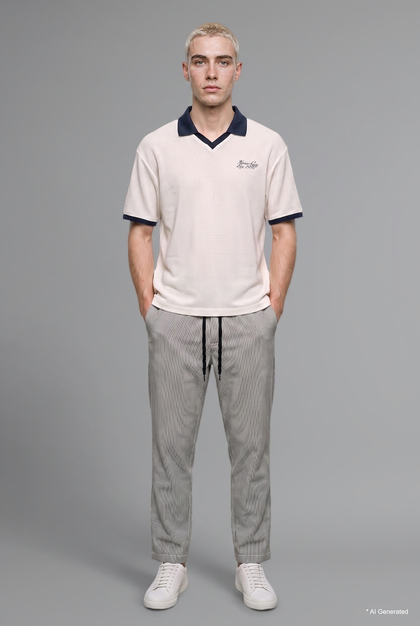 Men Ecru Boxy Fit Polo Collar Printed Short Sleeve Polo T-Shirt