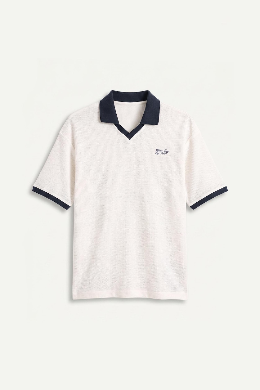 Erkek Ekru Boxy Fit Baskılı Polo Tişört