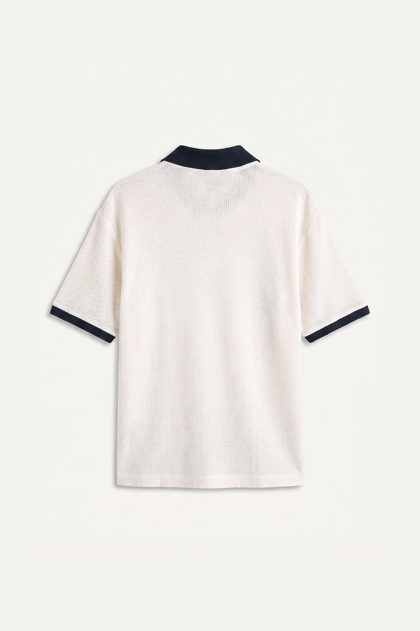 Erkek Ekru Boxy Fit Baskılı Polo Tişört