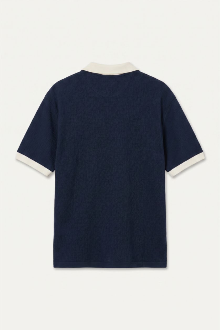 Erkek Lacivert Boxy Fit Baskılı Polo Tişört