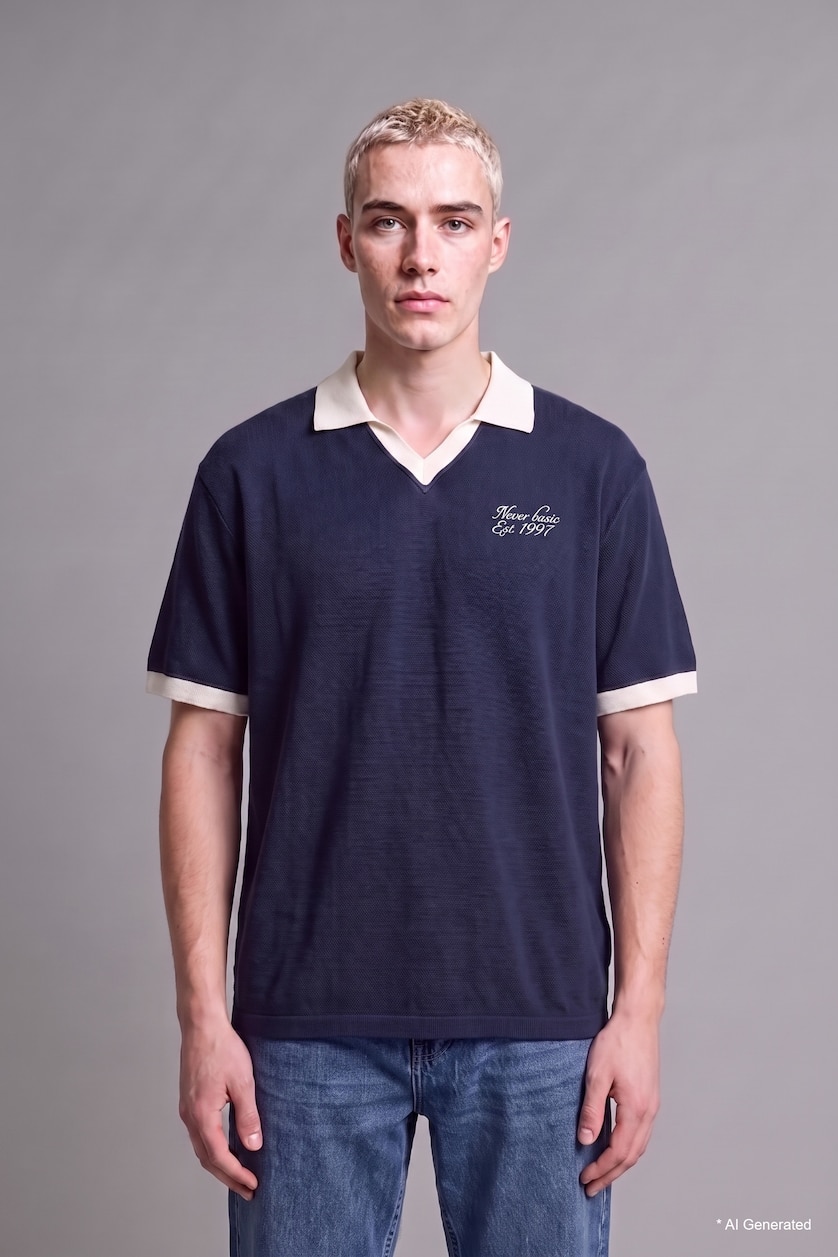 Men NAVY Boxy Fit Short Sleeve Polo T-Shirt
