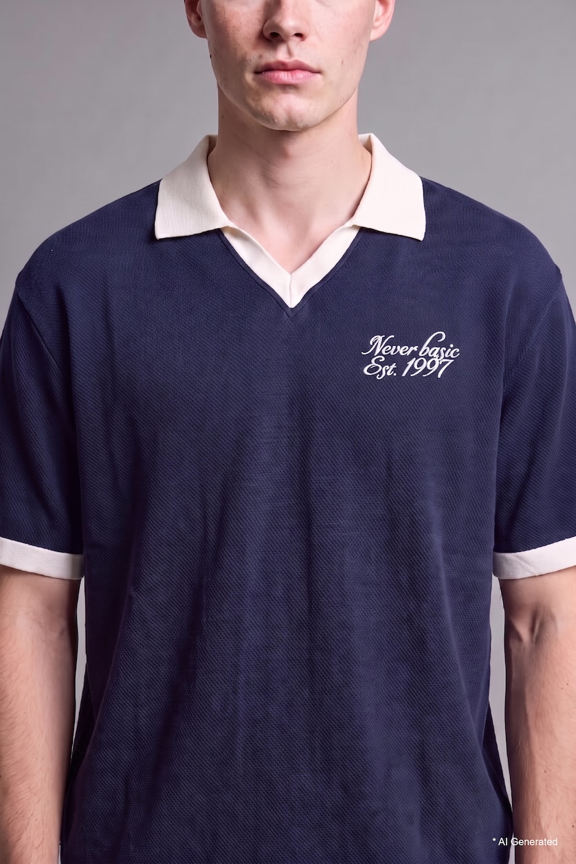 Men NAVY Boxy Fit Short Sleeve Polo T-Shirt
