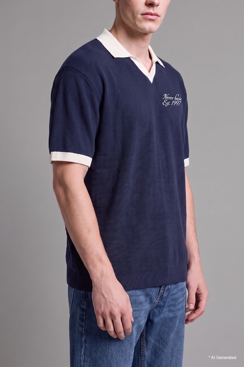 Men NAVY Boxy Fit Short Sleeve Polo T-Shirt
