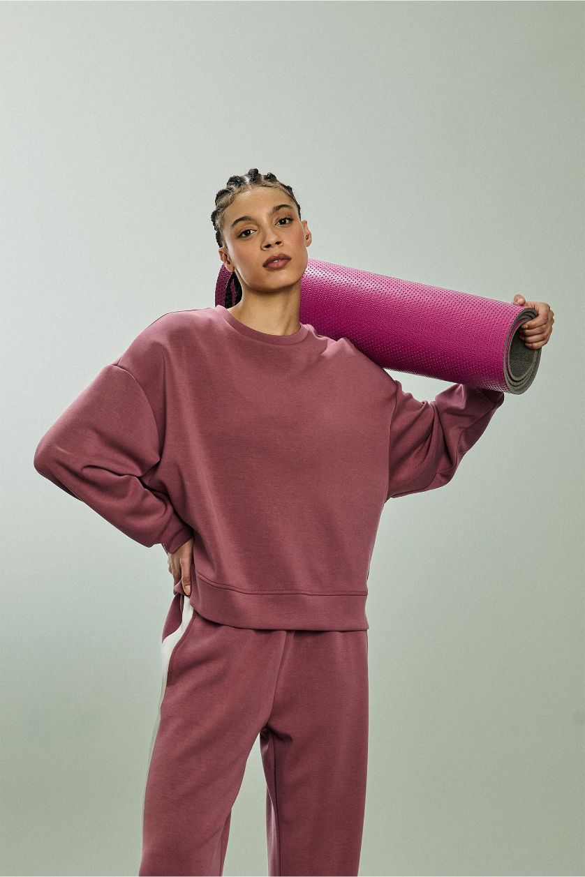 WOMAN Light Bordeaux Crew Neck Modal Sports Sweatshirt