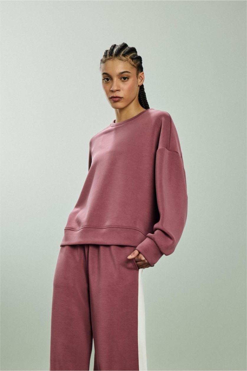 WOMAN Light Bordeaux Crew Neck Modal Sports Sweatshirt