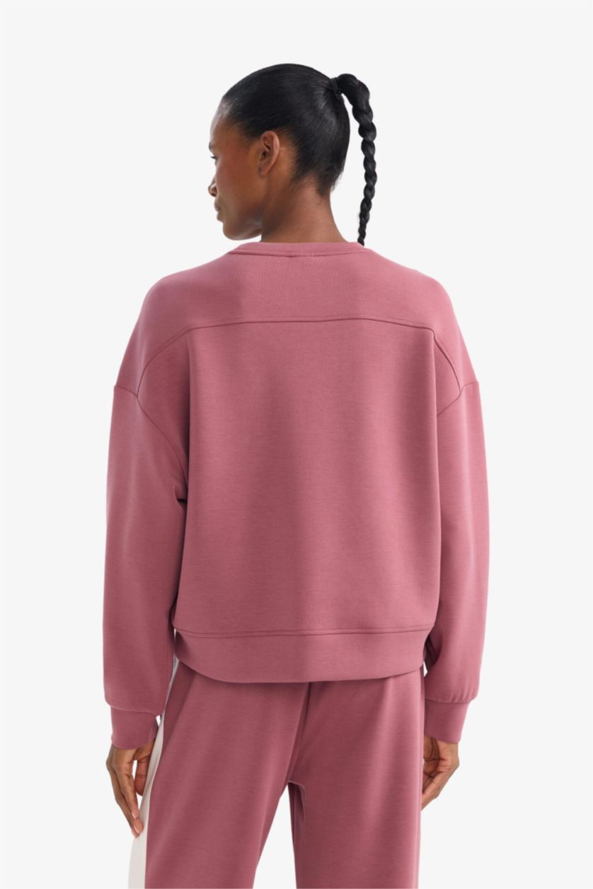 WOMAN Light Bordeaux Crew Neck Modal Sports Sweatshirt