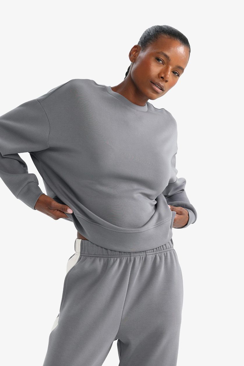 WOMAN Grey Crew Neck Modal Sports Sweatshirt