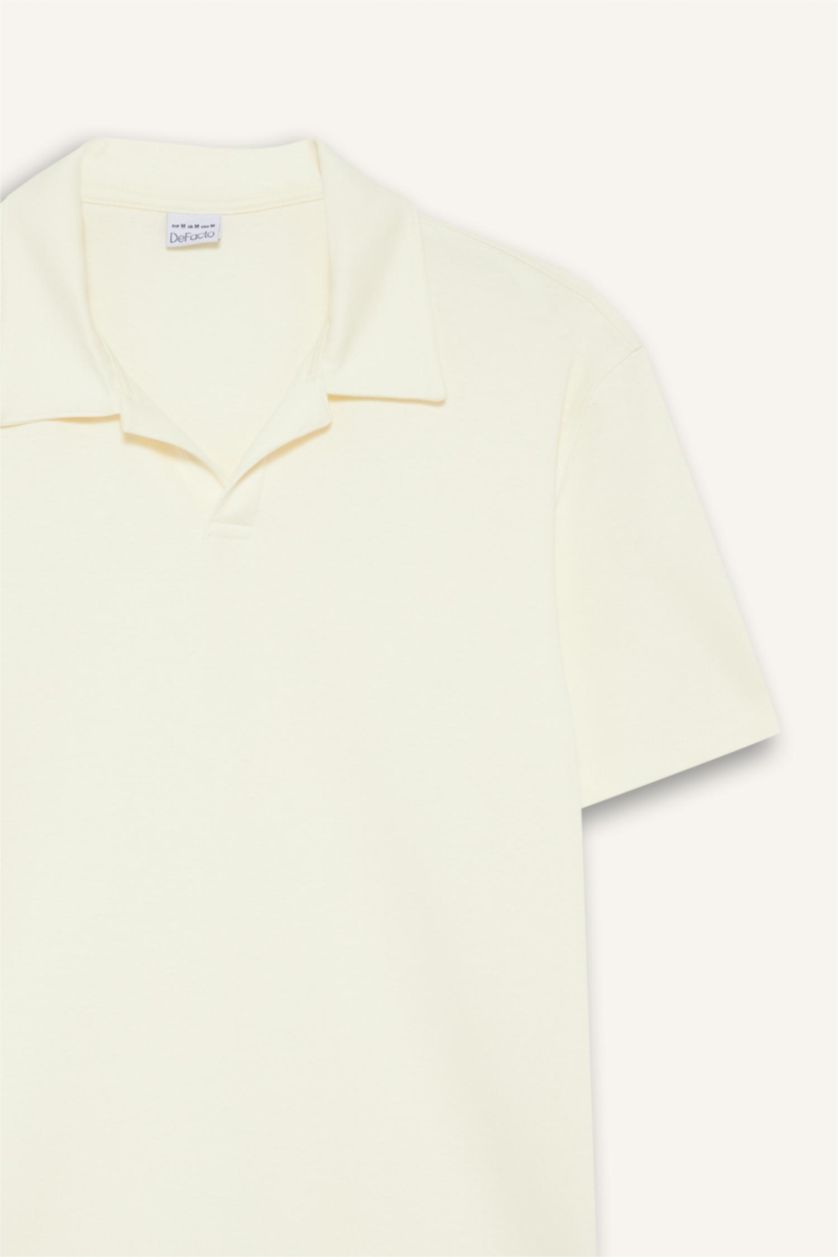 Erkek Ekru Regular Fit Polo Yaka Kısa Kollu Tişört
