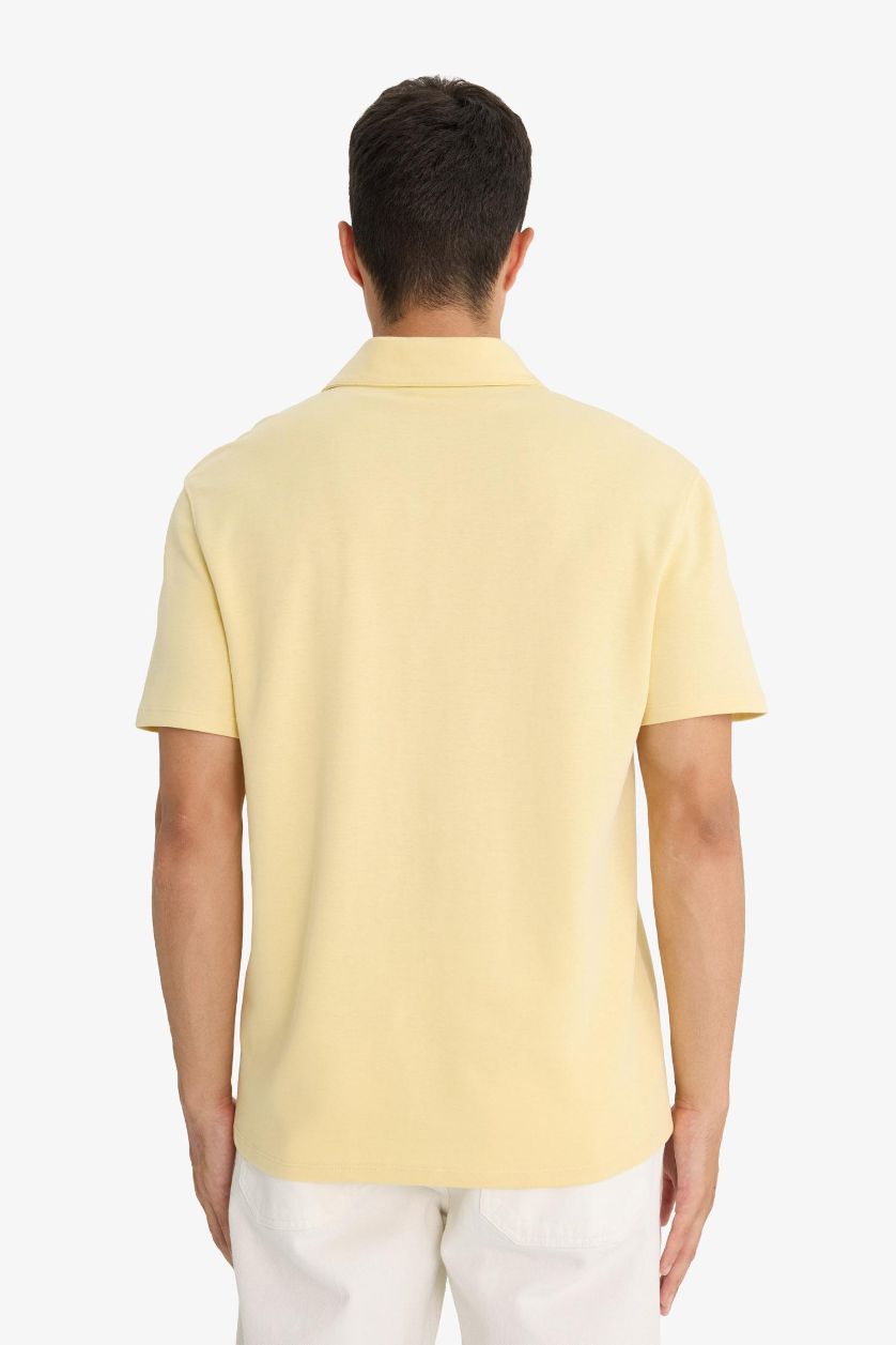 رجال أصفر تيشيرت بولو نص كم قصة عادية