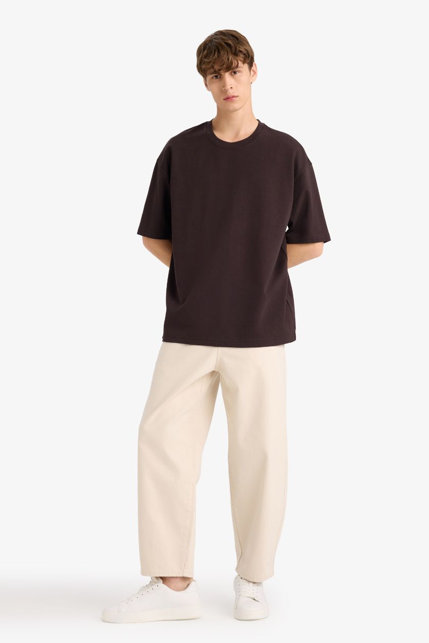 Erkek Kum %100 Pamuk Tapered Wide Leg Fit Geniş Paça Jean Pantolon