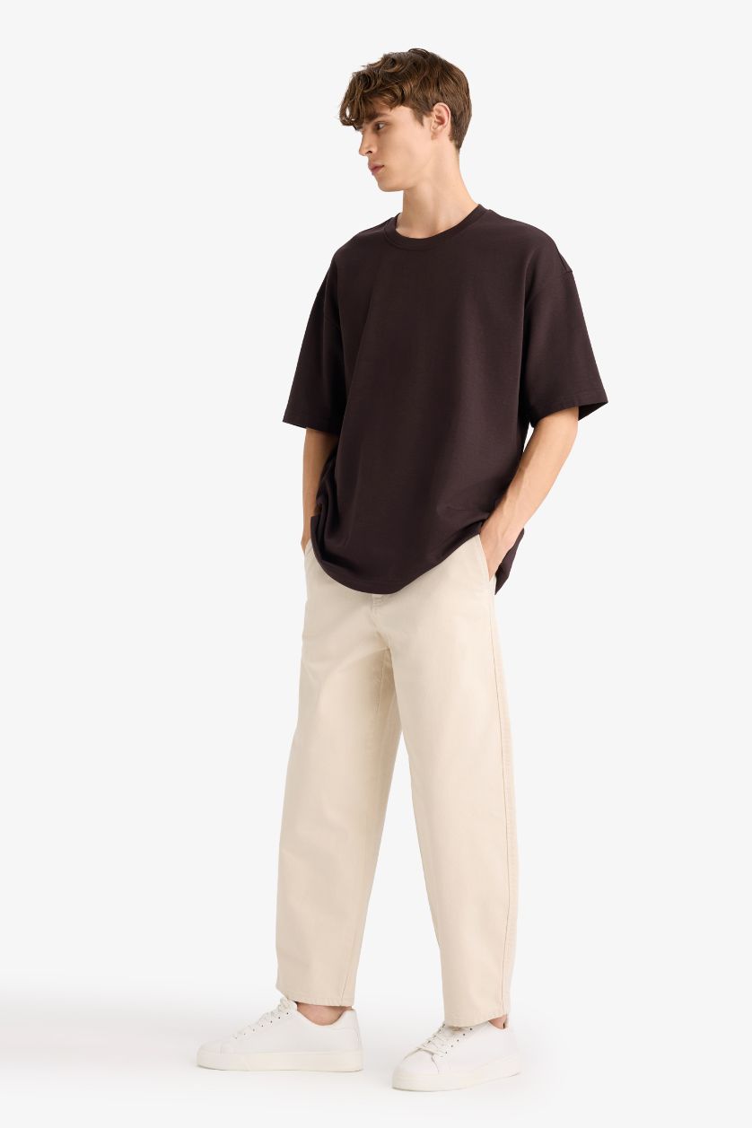 Erkek Kum %100 Pamuk Tapered Wide Leg Fit Geniş Paça Jean Pantolon