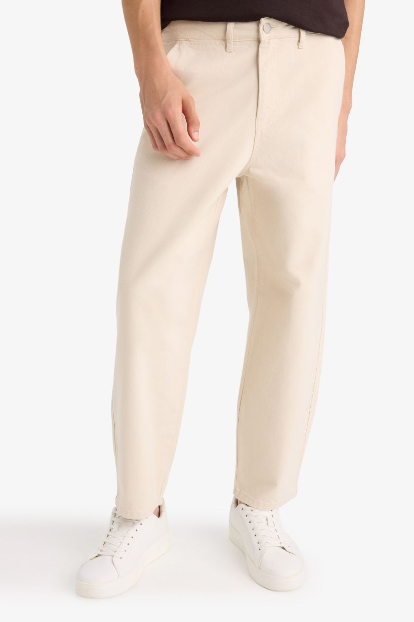 Erkek Kum %100 Pamuk Tapered Wide Leg Fit Geniş Paça Jean Pantolon