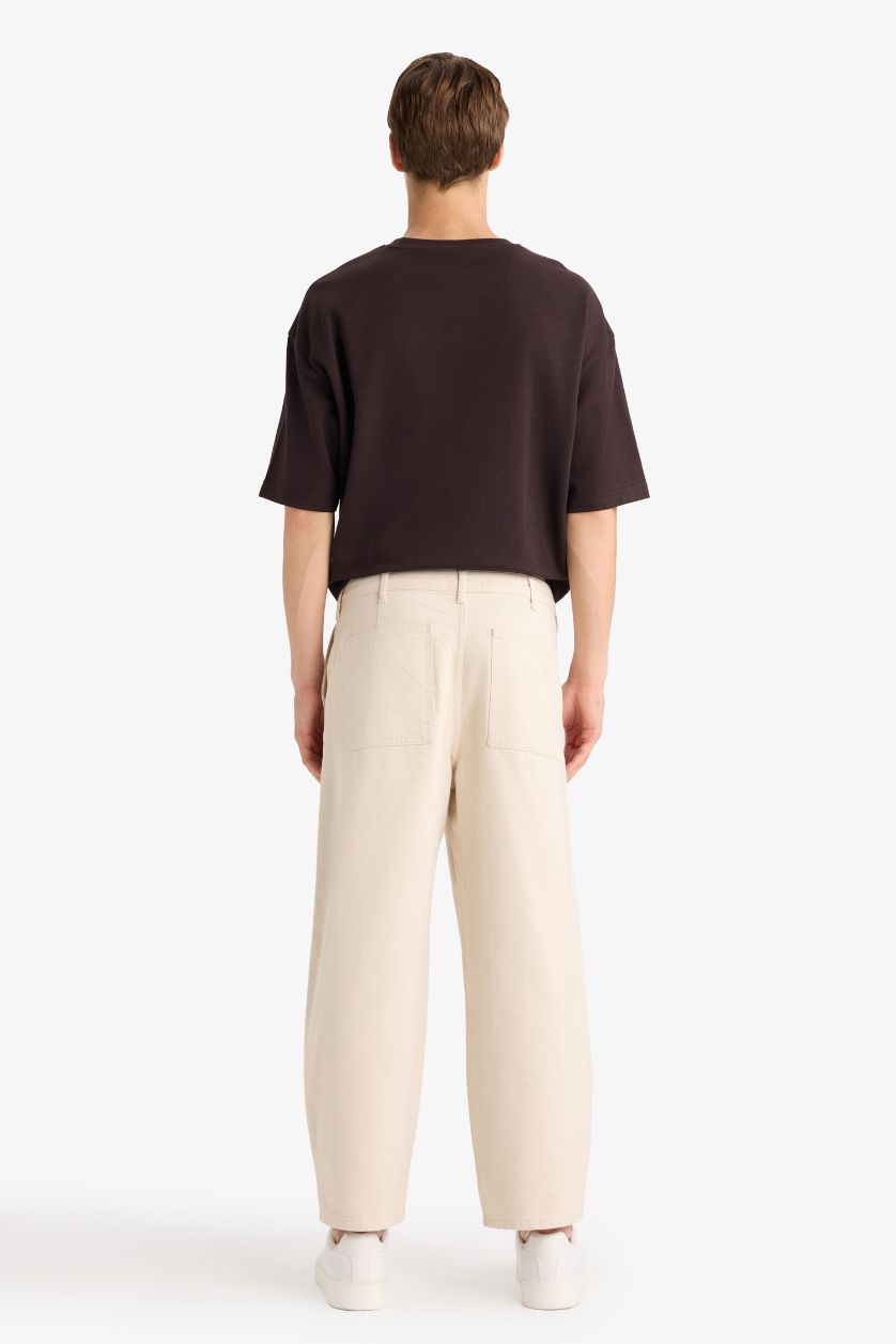 Erkek Kum %100 Pamuk Tapered Wide Leg Fit Geniş Paça Jean Pantolon