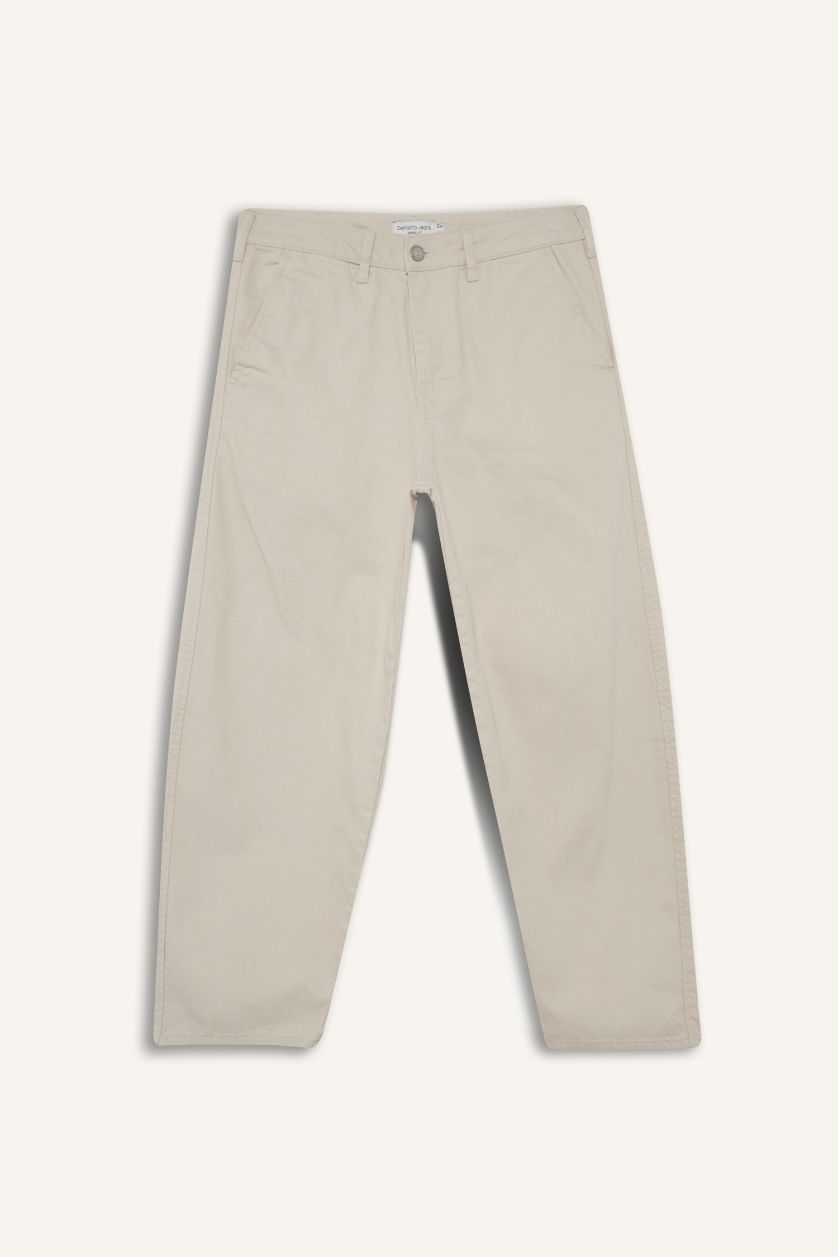 Erkek Kum %100 Pamuk Tapered Wide Leg Fit Geniş Paça Jean Pantolon