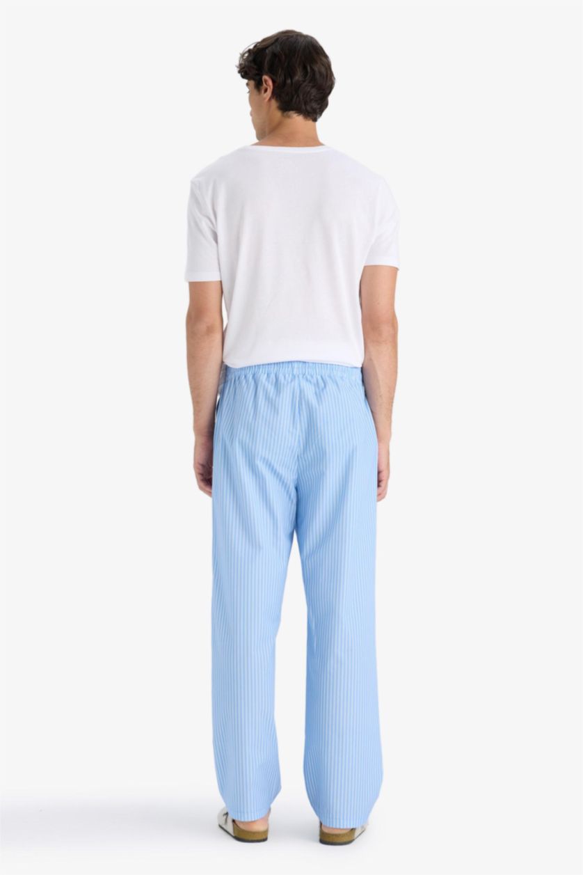 Man Light Blue 2 Piece Striped Poplin Pajama Pants