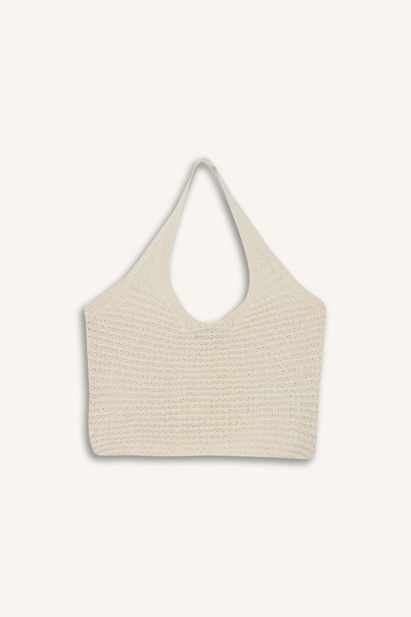 Kadın Ekru Slim Fit Dar Kesim Halter Yaka Triko Atlet