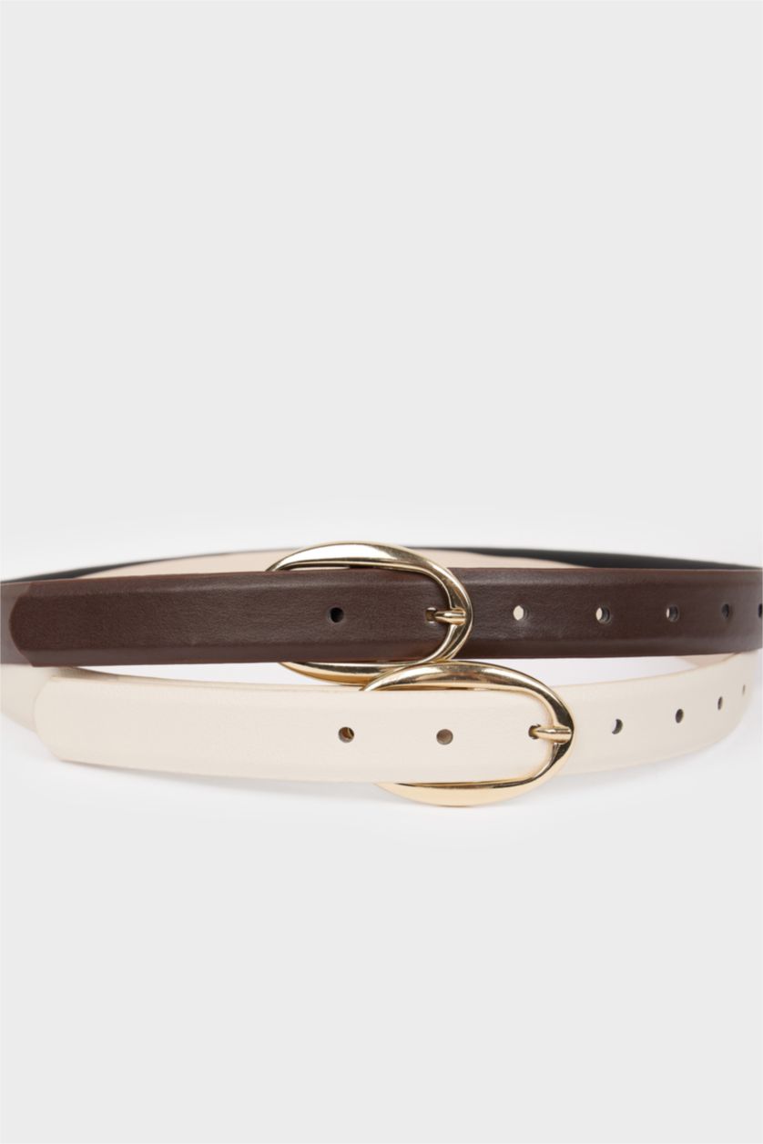 Kadın Bej Kadın Suni Deri 2'li Günlük Kemer