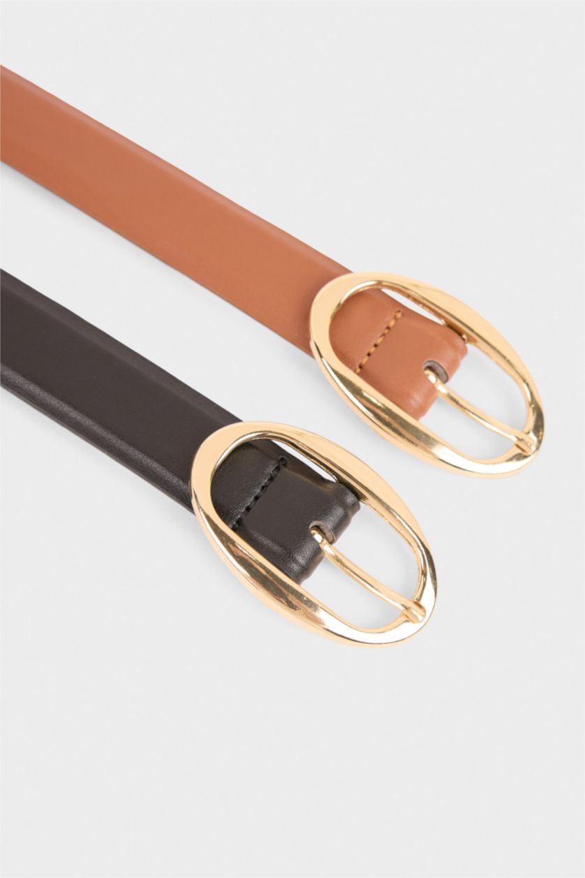 Kadın Siyah Kadın Suni Deri 2'li Günlük Kemer