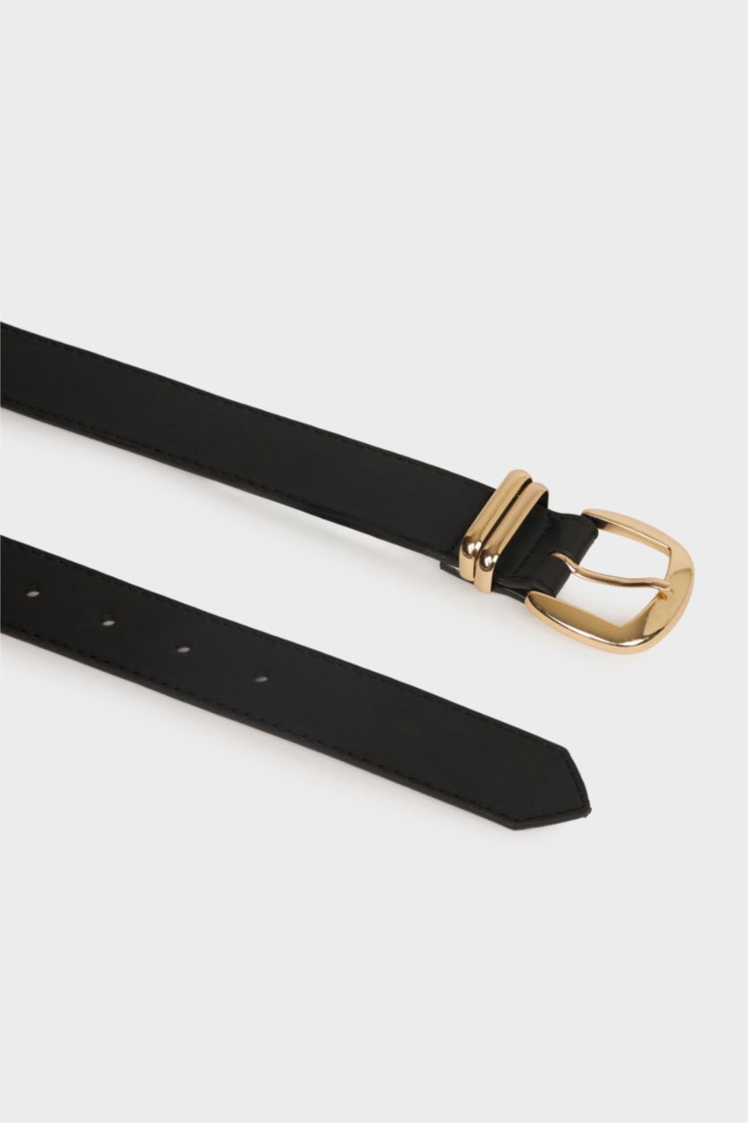 Kadın Siyah Kadın Dikdörtgen Toka Suni Deri Jean Kemeri