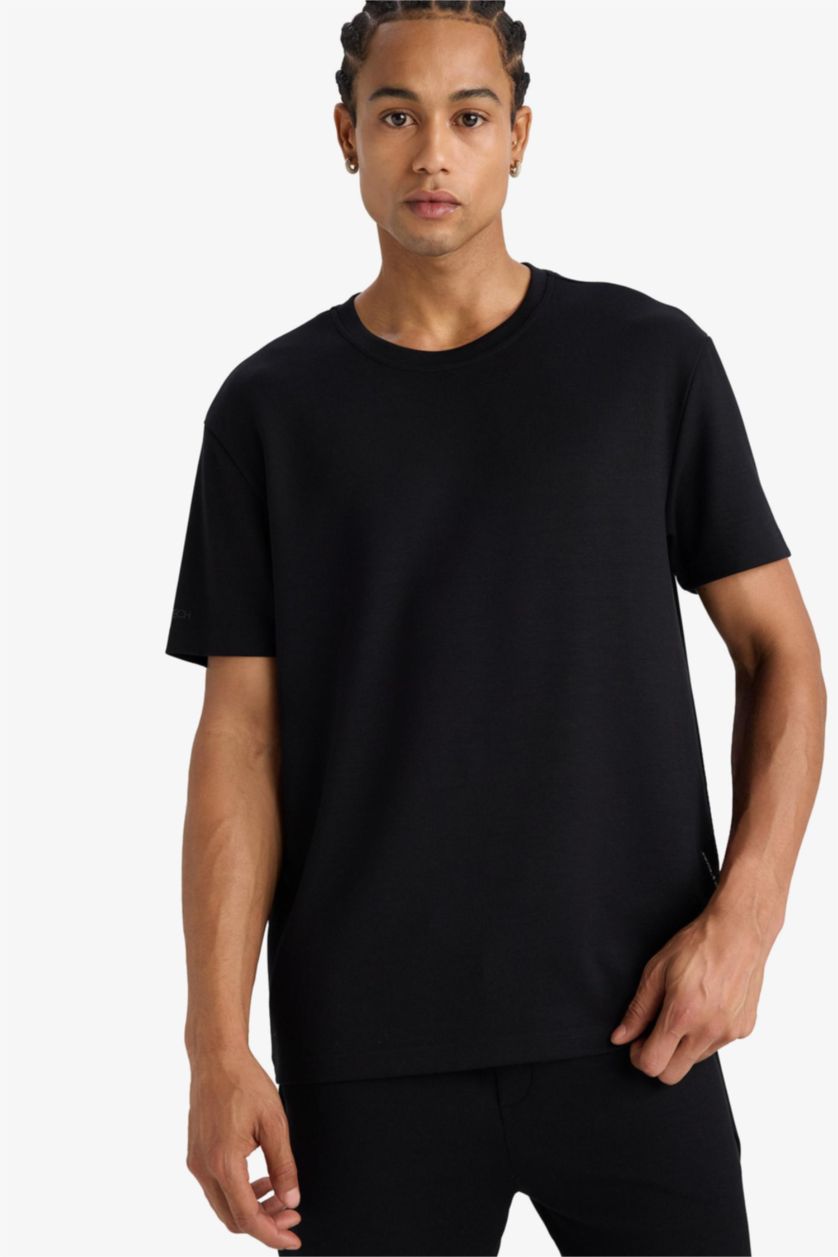 MAN Black DeFactoFit Standard Fit Side Printed Sports T-Shirt