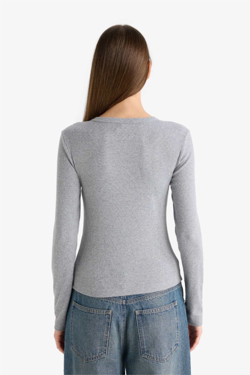 WOMAN Grey Melange Slim Fit Camisole Long Sleeve T-Shirt