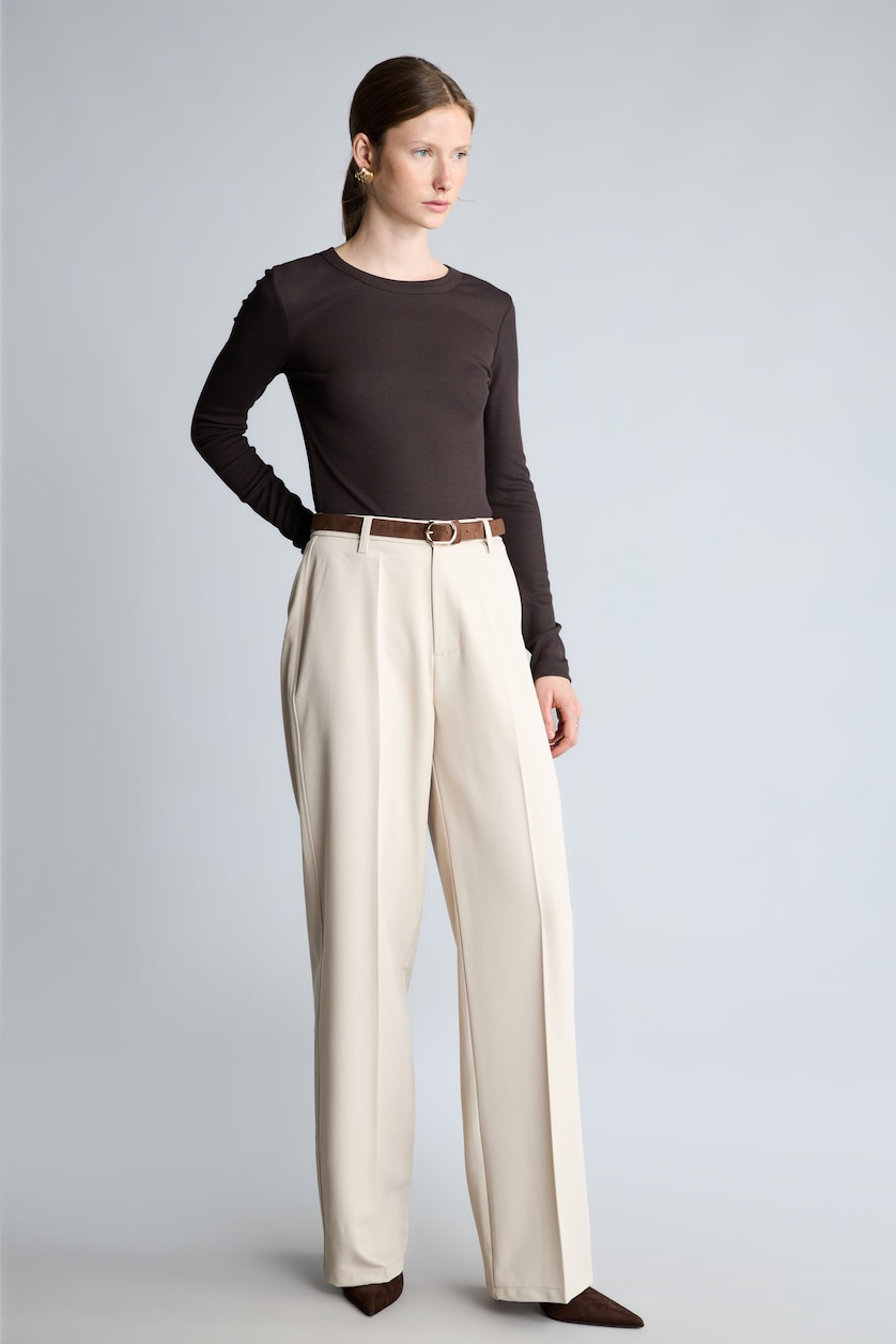 WOMAN Brown Slim Fit Crew Neck Camisole Long Sleeve T-Shirt