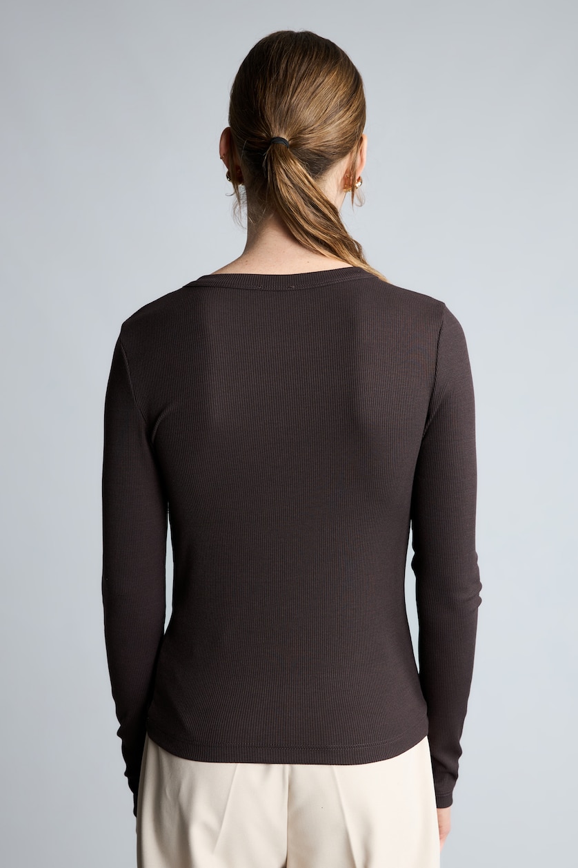 WOMAN Brown Slim Fit Crew Neck Camisole Long Sleeve T-Shirt