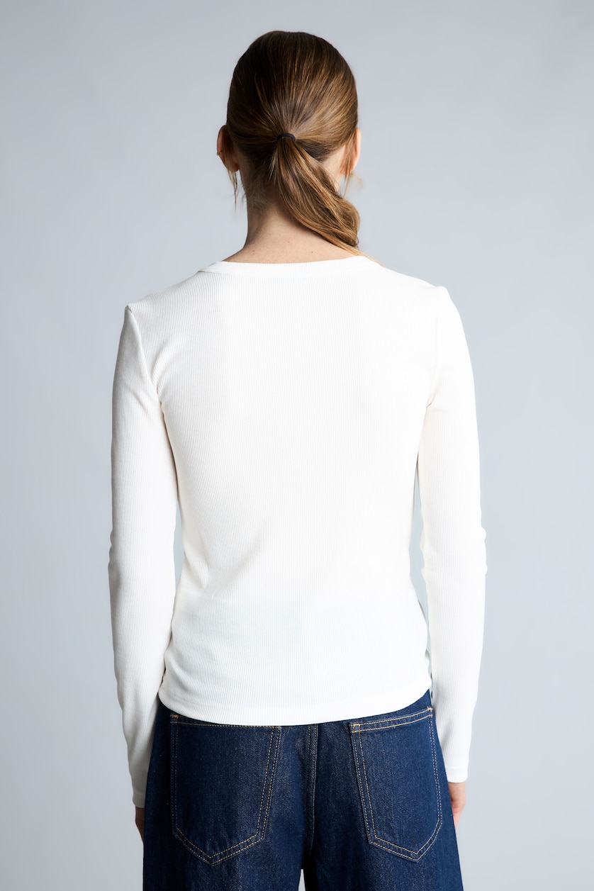 WOMAN Ecru Slim Fit Crew Neck Camisole Long Sleeve T-Shirt