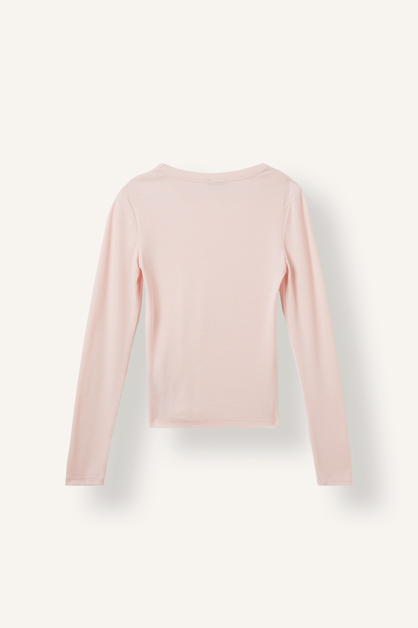 WOMAN Light Pink Slim Fit Crew Neck Camisole Long Sleeve T-Shirt