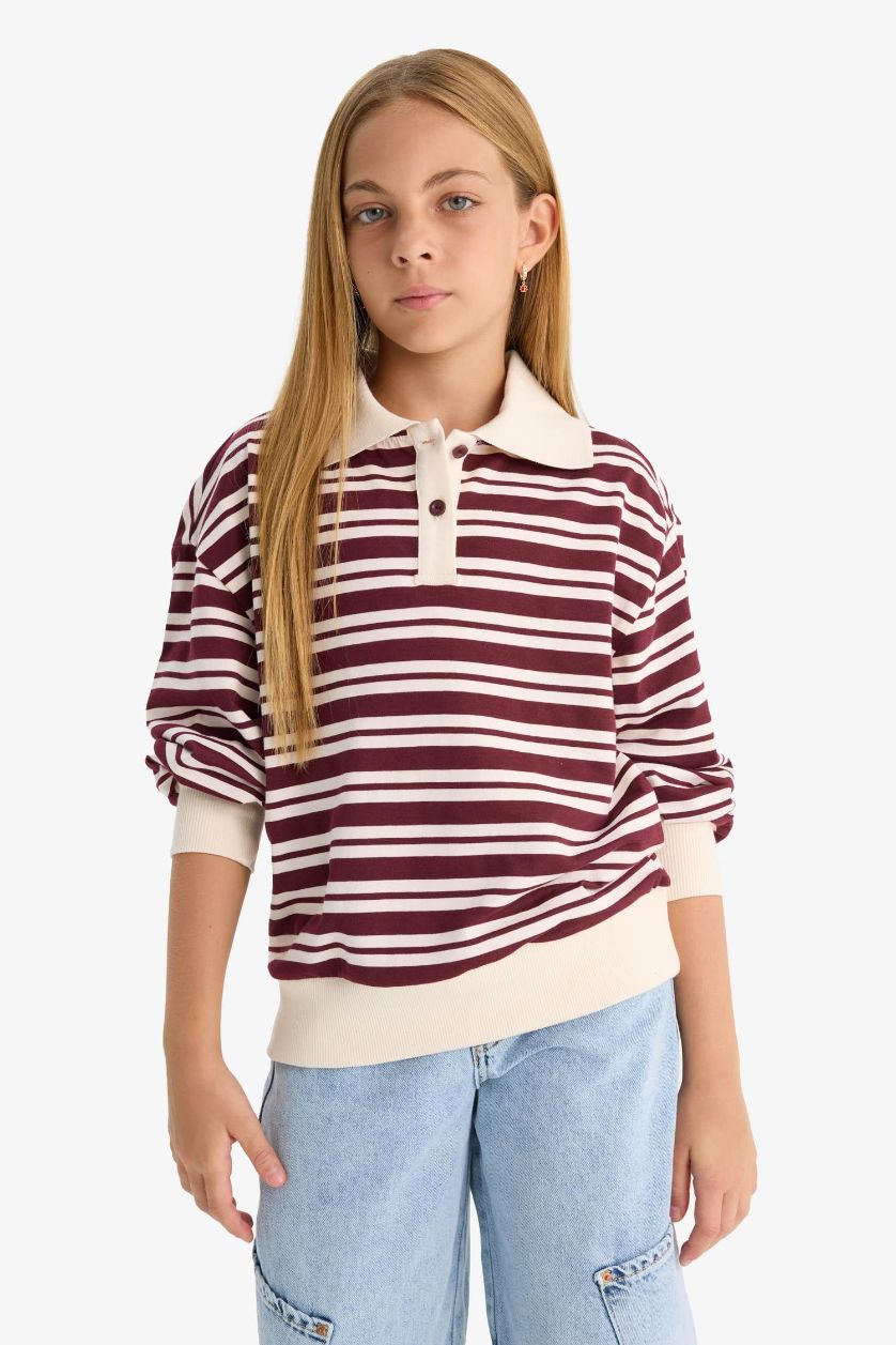 Girls & Teens Bordeaux Girl Relax Fit Polo Neck Striped T-Shirt